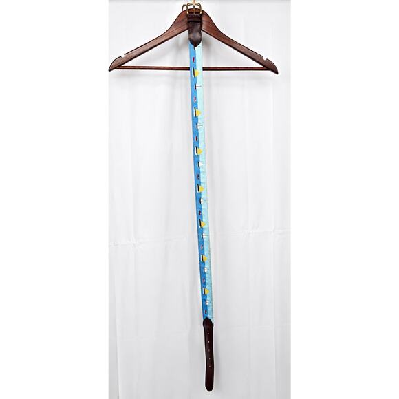 NOT FOR SALE Genuine Leather Sailboat Belt Blue Nautical Embroidered Casual main image 4